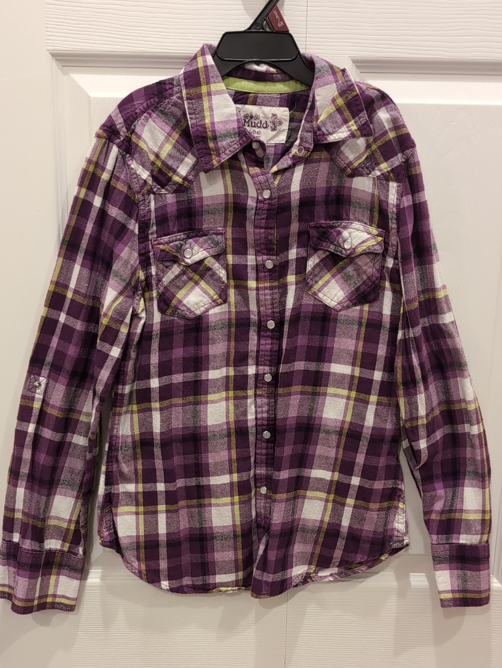 Mudd Purple Plaid Button-Down Shirt with Yellow Accents